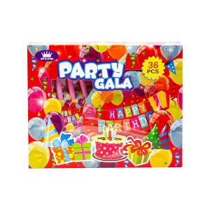 36-Pcs Party Gala Happy Birthday Paper Plates Hats Straw Cups Blowouts Eye Masks Set