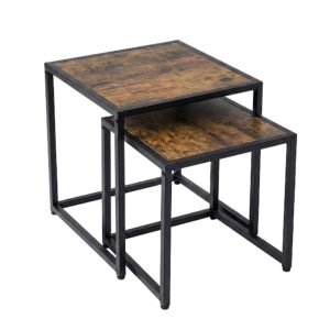 2-Pcs Side Coffee Table Metal & Wood Set #LJZ005