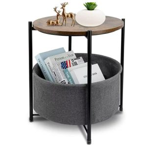 Side Coffee Table with Detachable Tray Top and fabric Storage Basket #LJZ013
