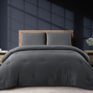Danny Home 3-Pieces Ultra Soft Seersucker Puff Comforter Set 260x240cm - Charcoal