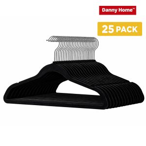 Danny Home 25 Pack Velvet Hangers (Black) VH022B-25