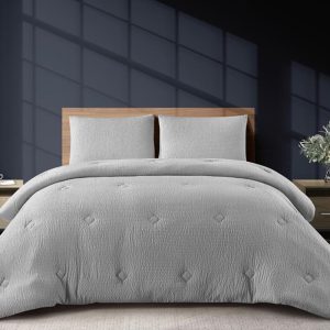 Danny Home 3-Pieces Ultra Soft Seersucker Puff Comforter Set 260x240cm - Grey