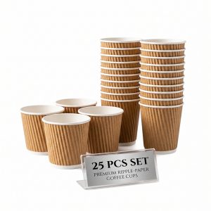 25 Disposable 4 oz Ripple Double Layer Cups for Coffee