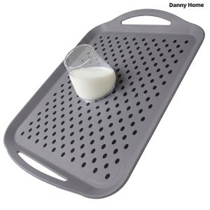 Danny Home Rectangle Anti Slip Non Skid Rubber Grip Plastic Serving Tray - Grey