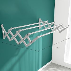 4-Tubes Wall-Mounted Folding Drying Rack, Space-Saving, Durable Stainless Steel with Dual Installation Options (W120 x D100 x H40)cm