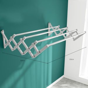 4-Tubes Wall-Mounted Folding Drying Rack, Space-Saving, Durable Stainless Steel with Dual Installation Options (W150 x D100 x H40)cm