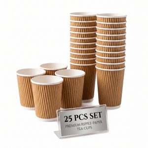 25 Disposable 8 oz Ripple Double Layer Cups for Tea & Nescafe