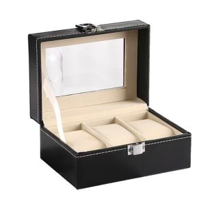3-Slots High Quality PU Leather Watch Box Organizer-Black