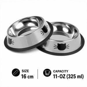 16cm Non-Slip Stainless Steel Cat Bowls MB1022