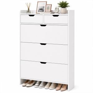 Shoe Cabinet with 3 Folding + 2 Drawers - 12 Pair - 80cm - KR021802