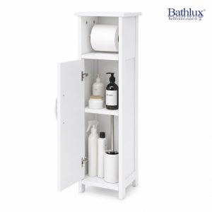 2-Tier Waterproof Wooden Bamboo Storage Cabinet Organizer with Toilet Roll Holder #50847