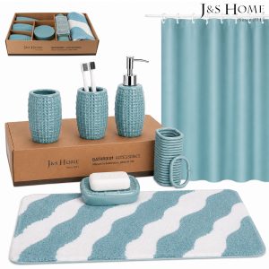 J&S Home Complete Bathroom Accessories 18pcs Set, JSW-Blue