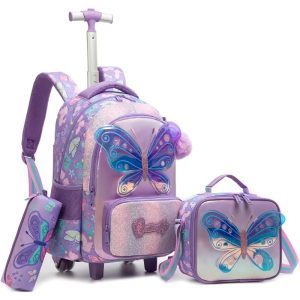 Butterfly Design Trolley Backpack Set (3pcs) 19101T-3