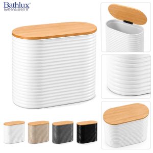 Ribbed Bathroom Trash Bin with Bamboo Lid #5003-2