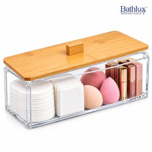 Clear Cosmetic Storage Box with Bamboo Lid #MSD-2086B(8027)
