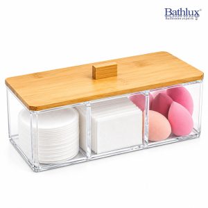 3-Compartment Cosmetic Organizer with Bamboo Lid #MSD-2087B(8028)