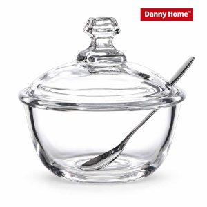 Danny Home Glass Condiment Bowl with Lid & Spoon