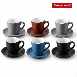 Danny Home Speckled Ceramic Cup & Saucer Set – 12 Pieces