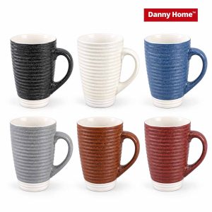 Danny Home Ribbed Ceramic Mug Set – 6 Pieces