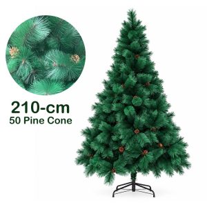 210cm Premium Scotch Pine Artificial Christmas Tree Thick Branches With Pines Cone X-003